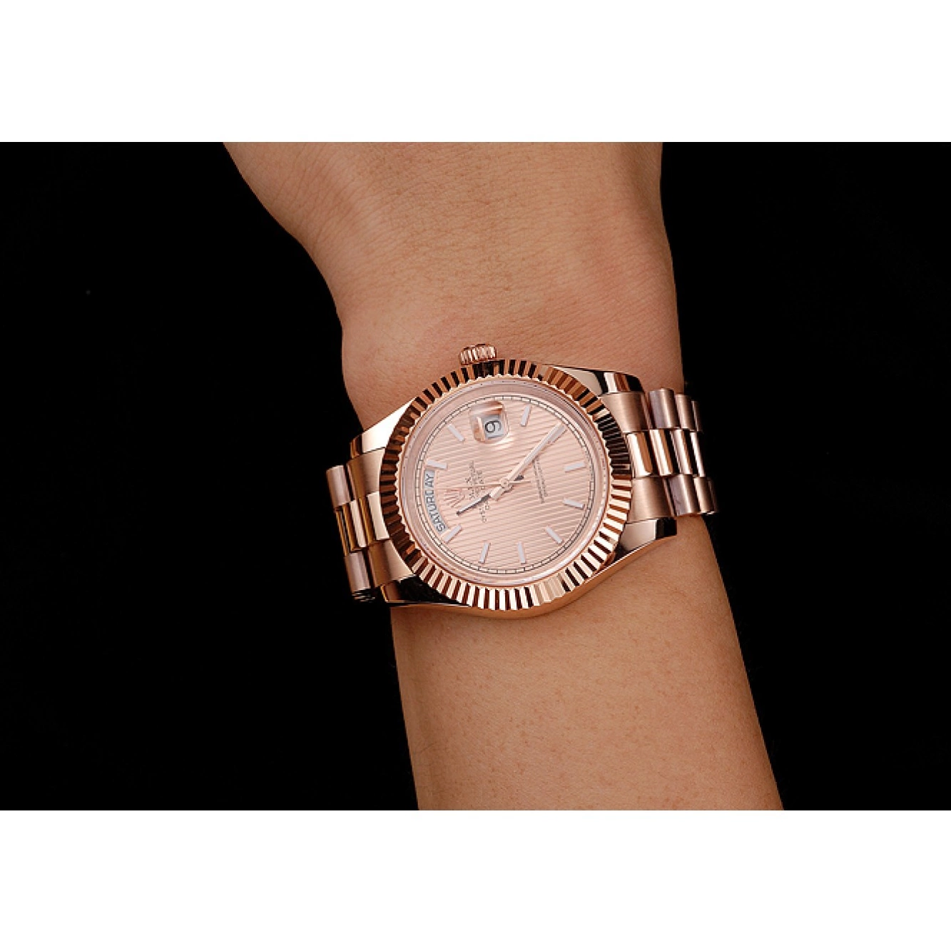 MiroTime 0710 Swiss Rolex Day Date 40 Rose Gold Etched Dial Rose Gold Case And Bracelet